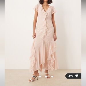 ASOS Blush Ruffled Maxi Dress
